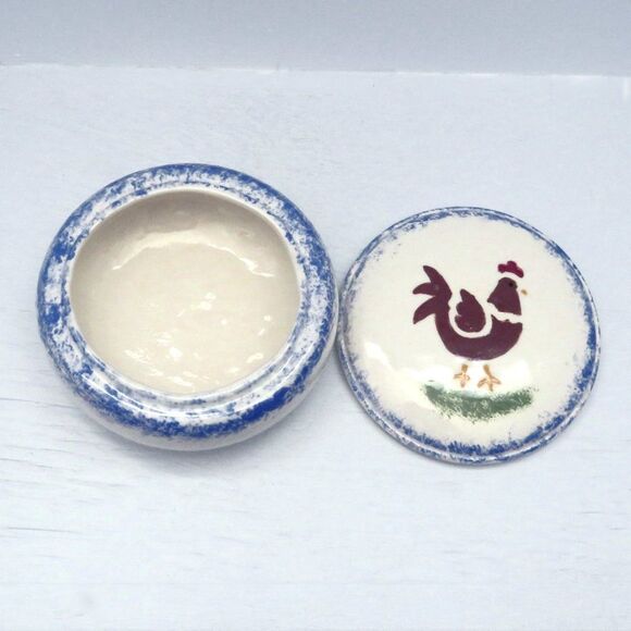 Handmade Ceramic Rooster Lidded Trinket Dish For Jewelry, Candy, Kitchen - Picture 3 of 7